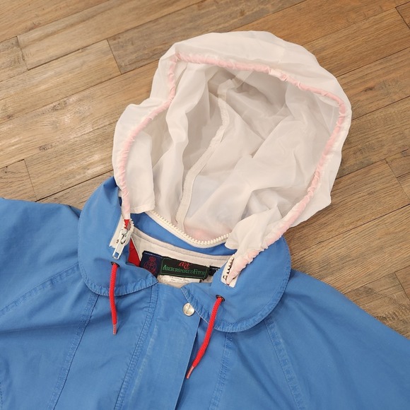 VTG 80s Abercrombie & Fitch Blue Red Mens M Hooded Japara Jacket Stowaway Hood - Picture 13 of 16